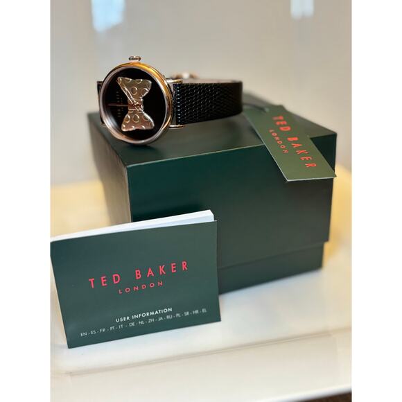 Ted Baker Phylipa Ladies Black Lizard Leather Strap Watch/Rose Gold Bow-Tie - Picture 6 of 16